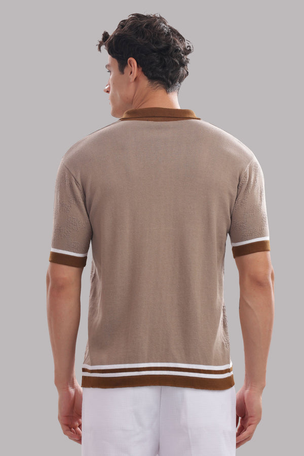 Men's textured cotton polo shirt by Outlaws Fashion, featuring a casual button-down design and luxurious 100% cotton fabric.