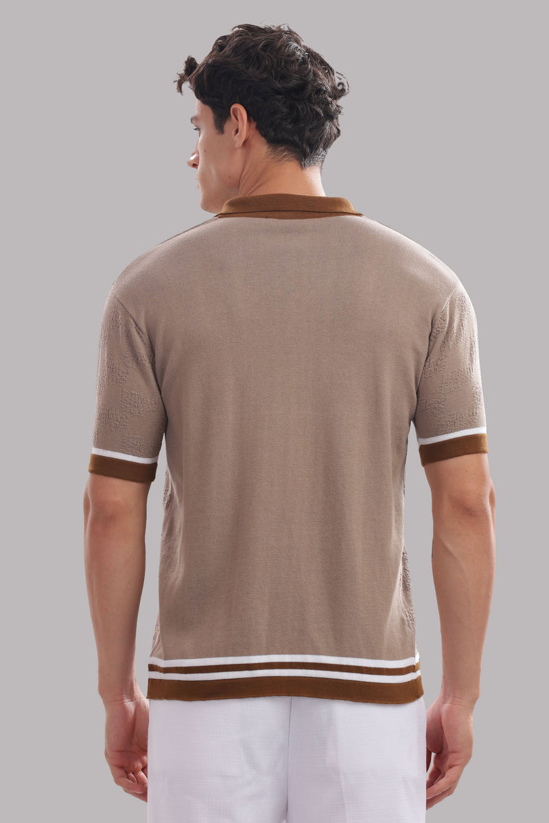 Men's textured cotton polo shirt by Outlaws Fashion, featuring a casual button-down design and luxurious 100% cotton fabric.