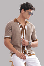Men’s textured 100% cotton polo shirt by Outlaws Fashion featuring a classic button-down collar and casual luxury style.