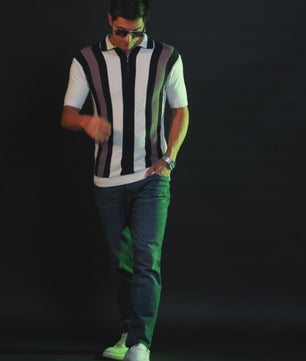 Outlaws Men’s Polo T Shirt – Diagonal Colorblock Cotton Slim Fit