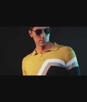 Outlaws Men’s Striped Polo T-Shirt - Cotton Slim Fit Black Mustard