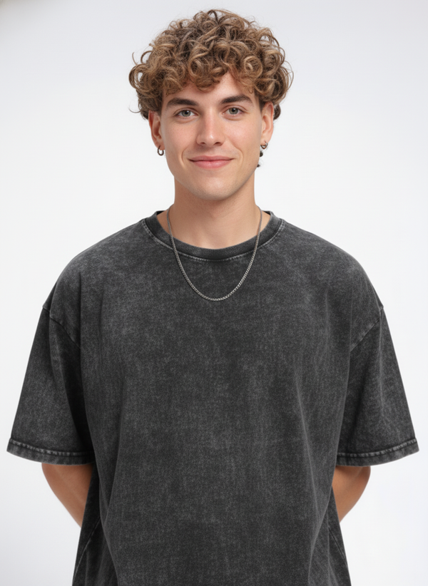 Outlaws Acid Wash Black T-Shirt for Men